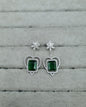 Mint Green & Silver AD Heart Dangle Earrings