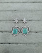 Mint Green & Silver AD Heart Dangle Earrings