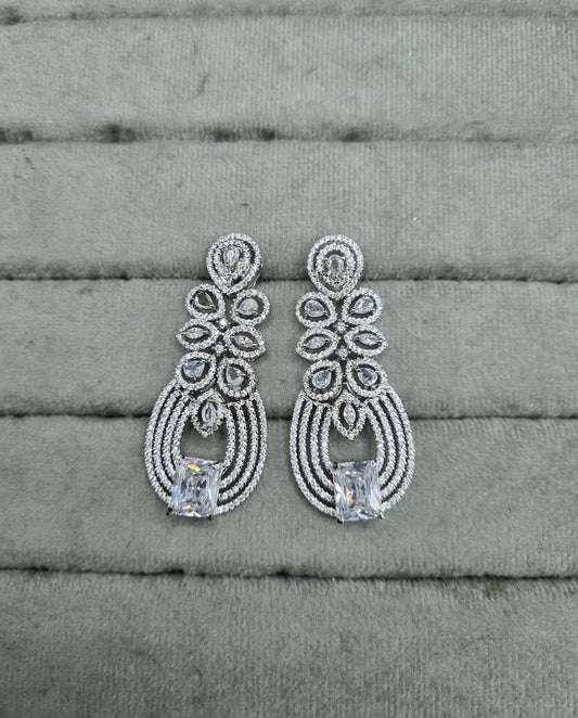 Rhodium-Plated High-Shine AD Earrings