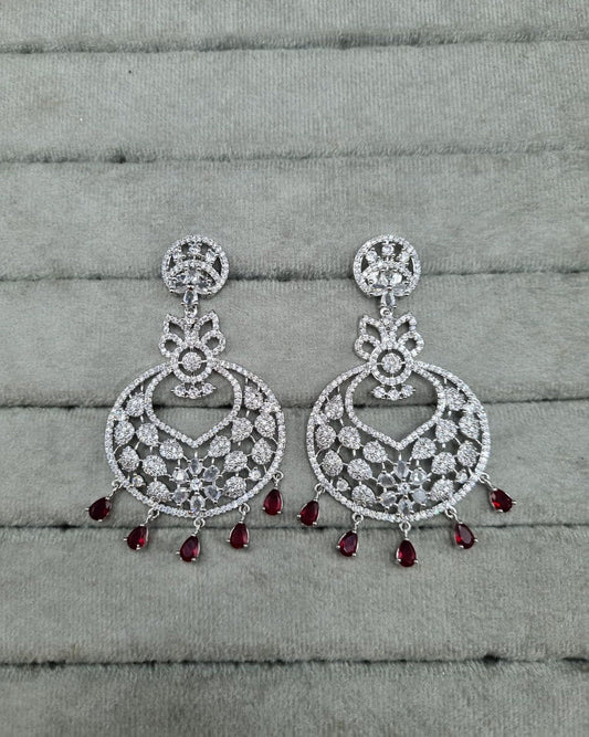 Floral Red & White AD Earrings Drops