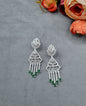 Imperial Green & Silver American Diamond Tassel Earrings