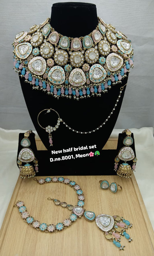 Pastel Firozi & Blush Pink Meenakari Half Bridal Set