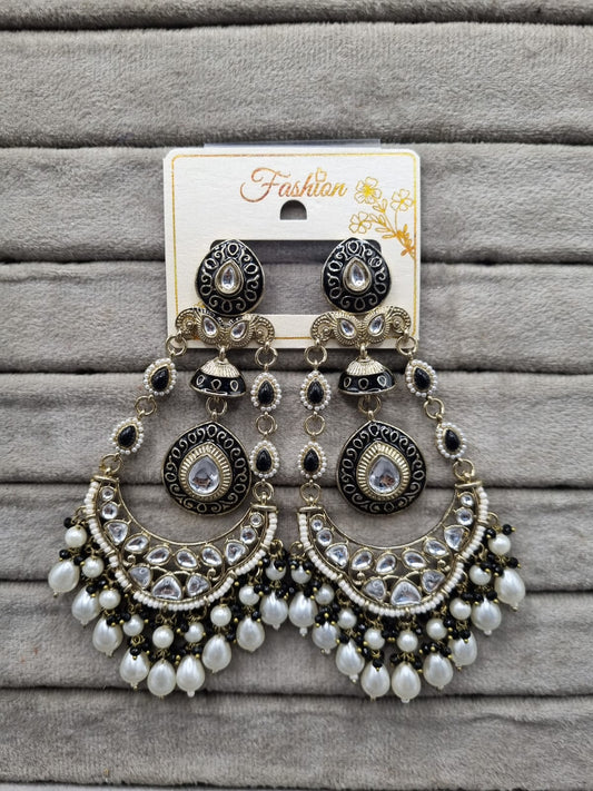 Handcrafted Meenakari & Pearl Bahubali Earrings