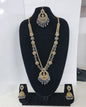 Rose Petal Pink Stone Long Necklace Set with Jhumkas