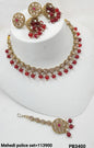 Antique Gold Necklace Set with Teal Green Beads & Jhumkas