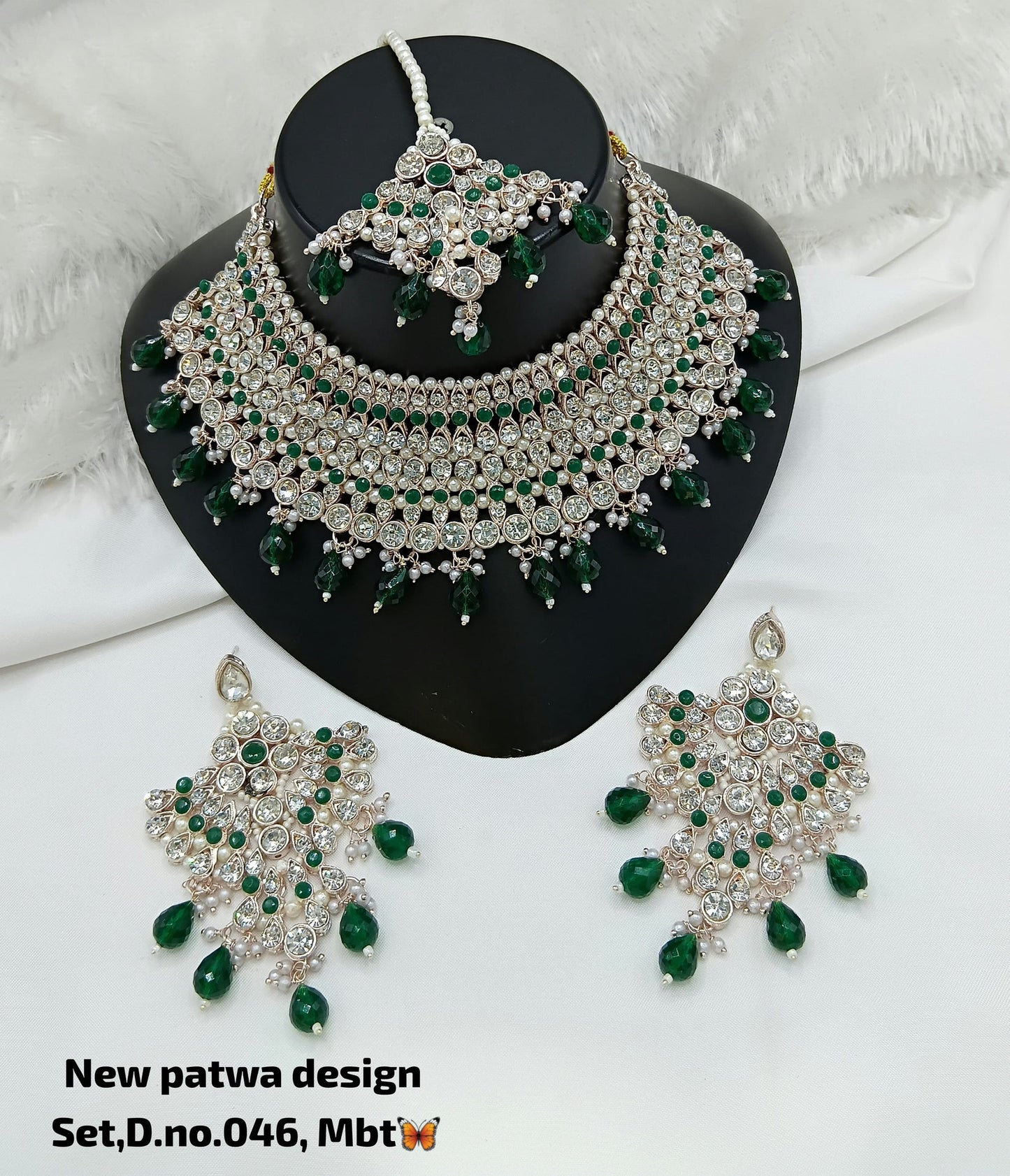 Mint Blue & Peach Pink Patwa Choker Jewellery Set