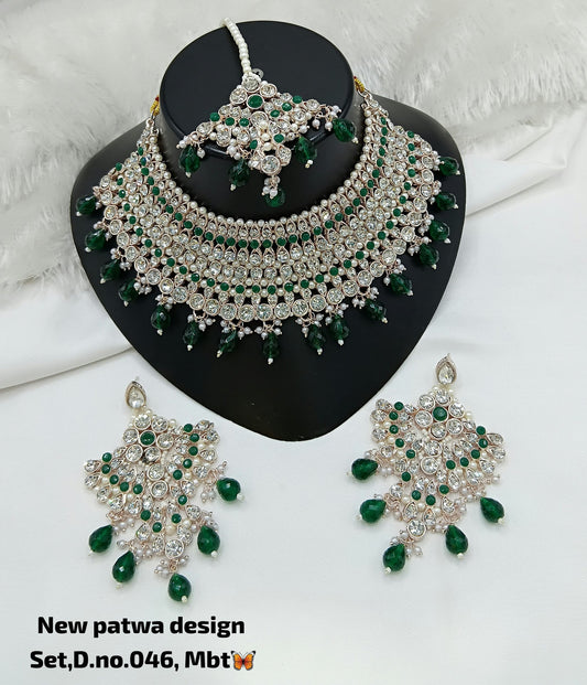 Mint Blue & Peach Pink Patwa Choker Jewellery Set