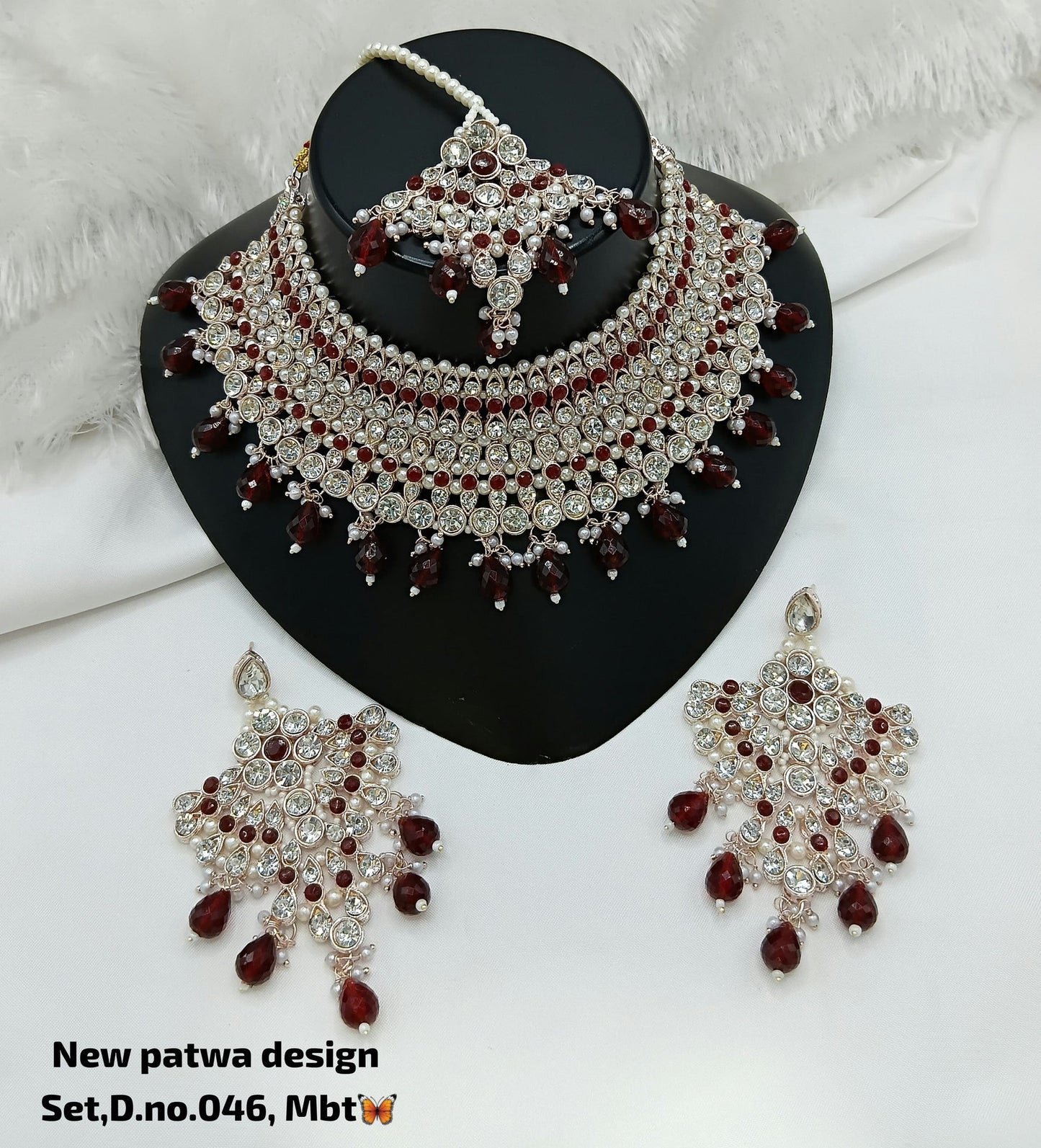 Mint Blue & Peach Pink Patwa Choker Jewellery Set