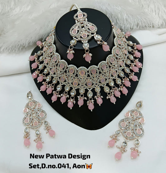 Baby Pink & Rose Gold Patwa Choker Set