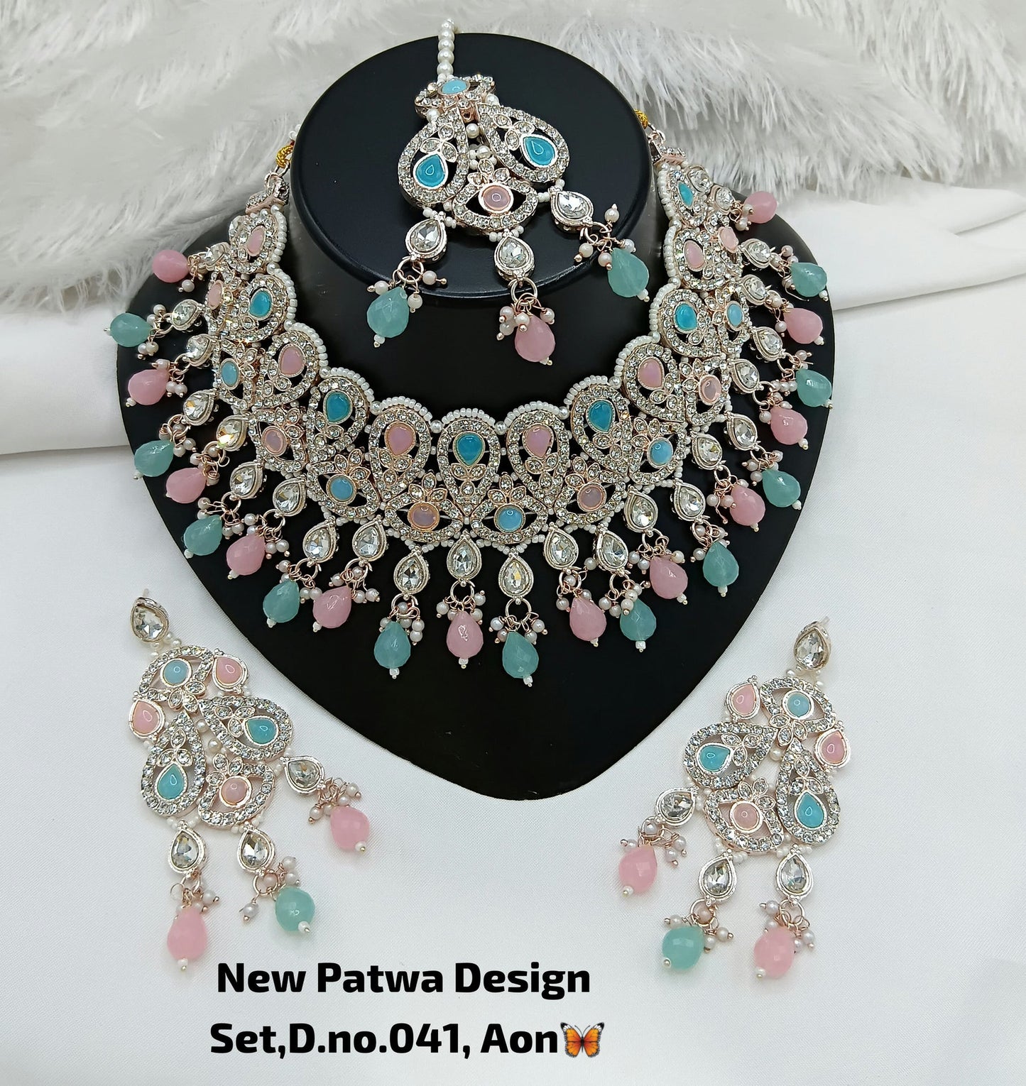 Baby Pink & Rose Gold Patwa Choker Set