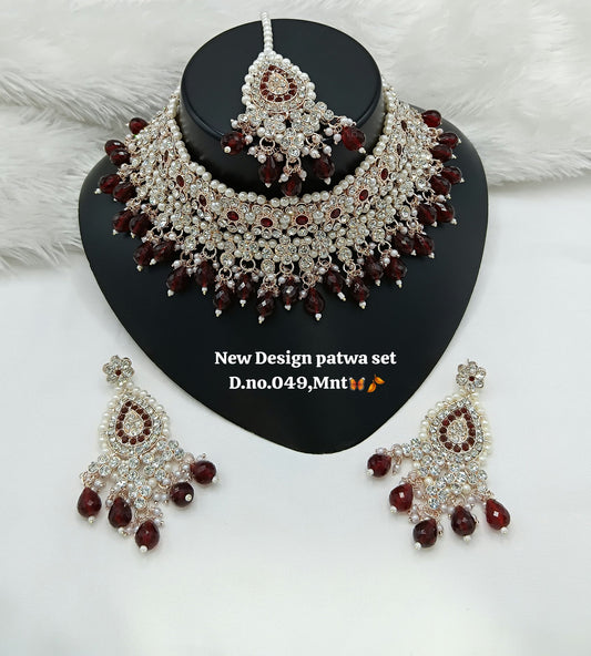 Deep Maroon Gold Patwa Choker Set with Maang Tikka