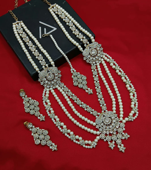 Multi-Layered Pearl Long Haram with Grand Floral Medallions