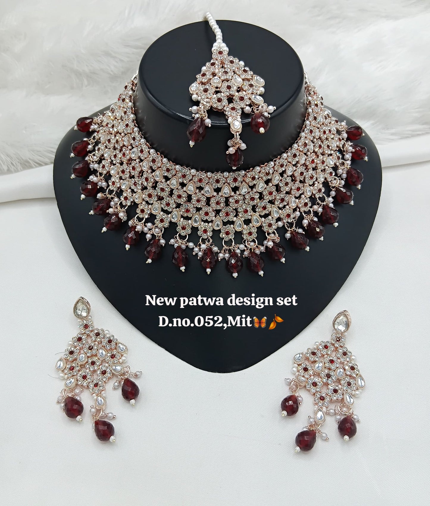 Pastel Pink Droplets Studded Rose Gold Choker Set