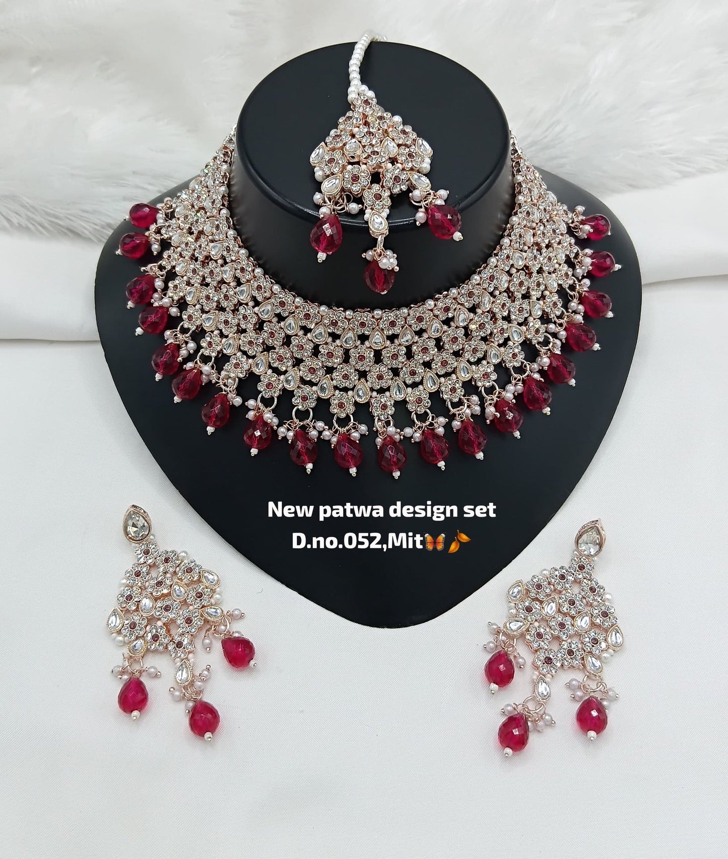 Pastel Pink Droplets Studded Rose Gold Choker Set