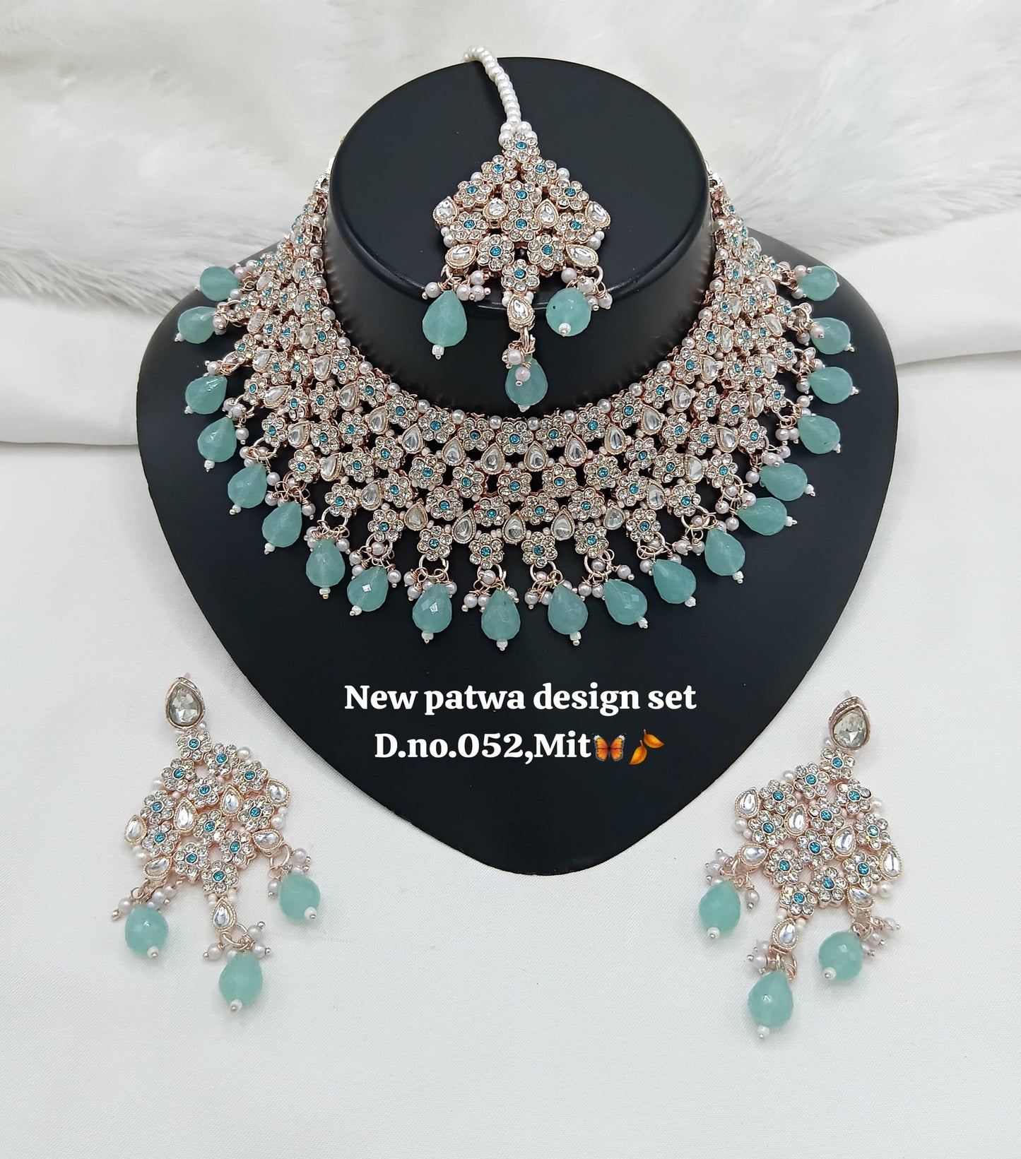 Pastel Pink Droplets Studded Rose Gold Choker Set