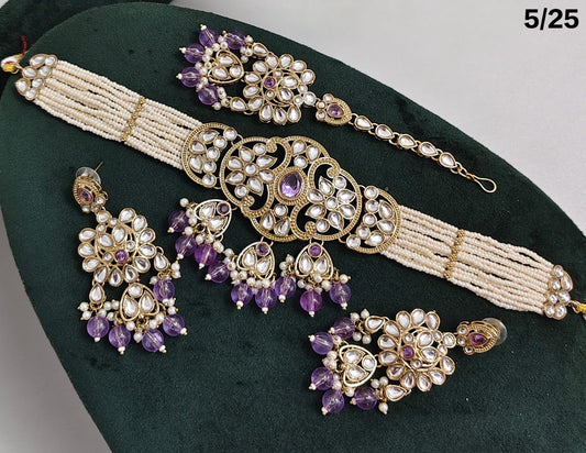 Pearl Work Kundan Choker Necklace Set