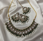 Traditional Antique Gold Finish Choker Necklace Set with Pearl Drop Earrings and Mangtika