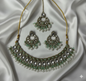 Traditional Antique Gold Finish Choker Necklace Set with Pearl Drop Earrings and Mangtika