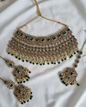 Traditional Gold plated Choker Necklace Set Earring and Mang-Tikka For Women