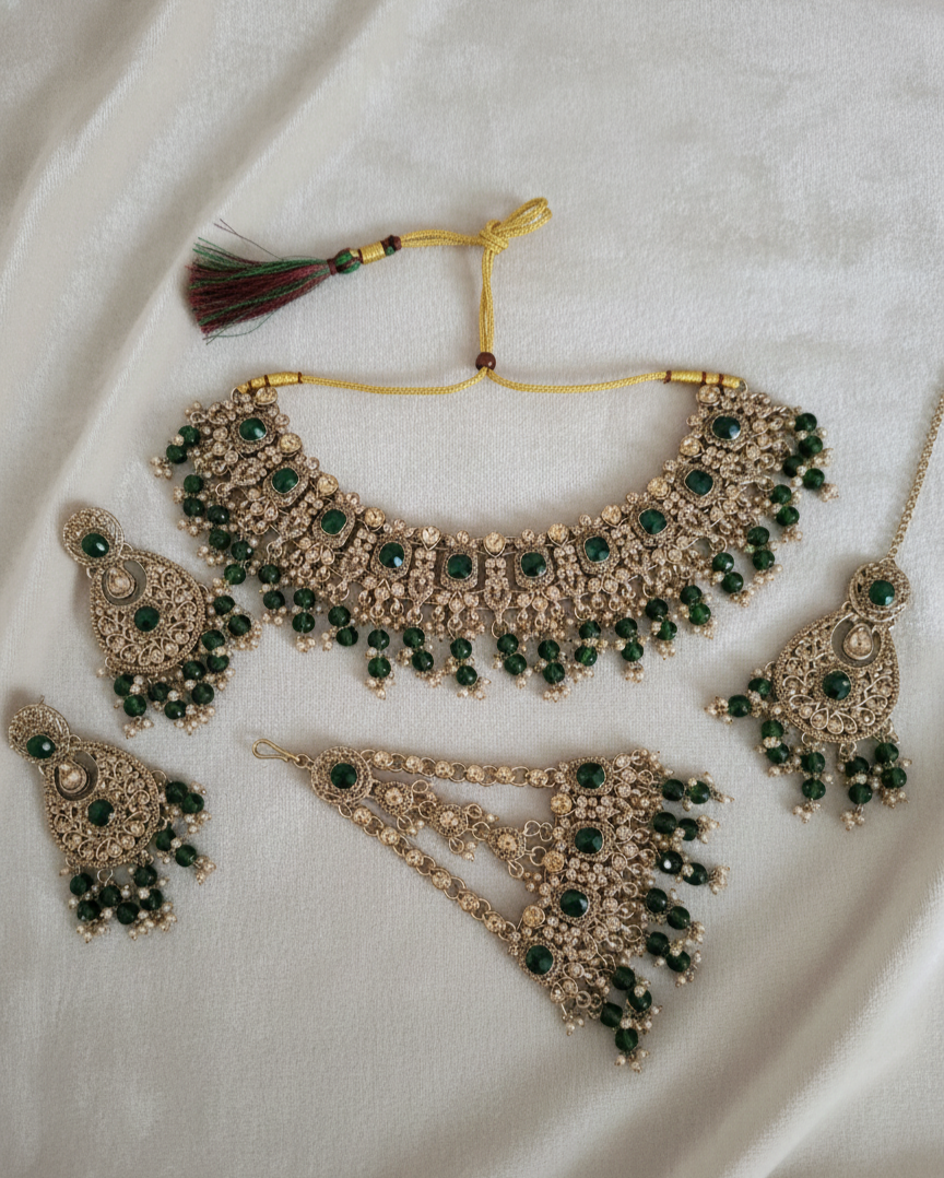 Traditional Gold Style Choker Set 4-Piece Necklace With Earring Set For Woman