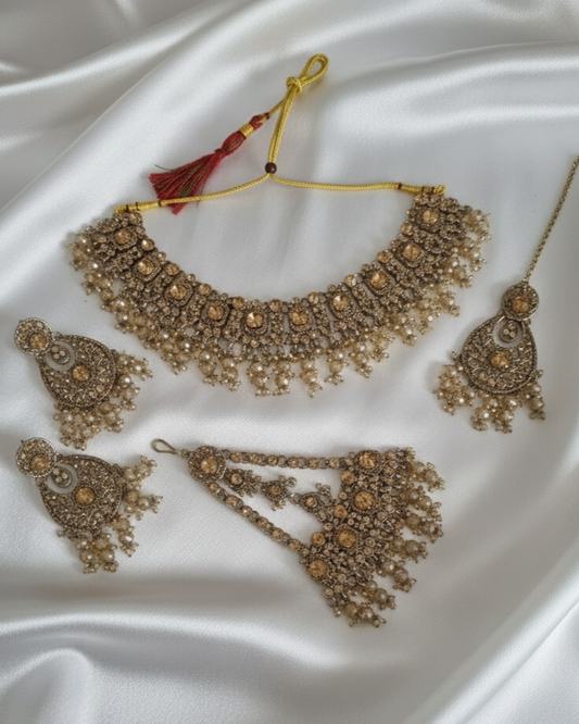 Traditional Gold Style Choker Set 4-Piece Necklace With Earring Set For Woman