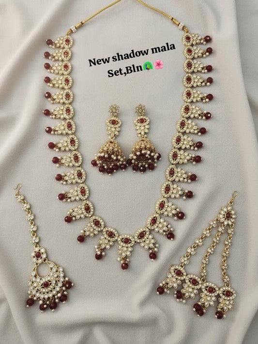 Traditional Gold Plated Bridal Jewelley Long Necklace Set with Earrings & Tikka Set For Woman