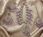 Lavender Lilac Kundan Necklace Set with Frosted Bead Droplets
