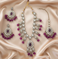 Lavender Lilac Kundan Necklace Set with Frosted Bead Droplets