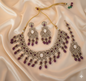 Rose Petal Pink Choker Necklace Set with Earrings