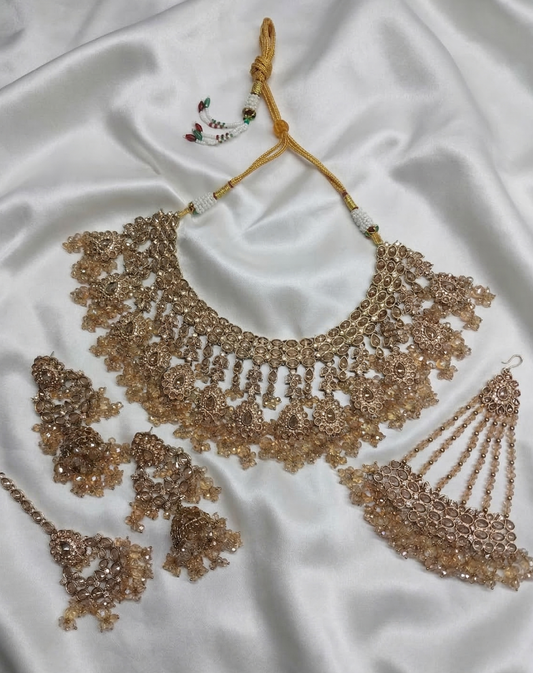 Pastel Purple Choker Set with Passa, Tikka & Jhumkas