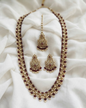 Champagne Stone & Pearl Beaded Long Necklace Set