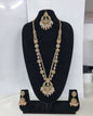 Rose Petal Pink Stone Long Necklace Set with Jhumkas