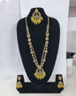 Rose Petal Pink Stone Long Necklace Set with Jhumkas
