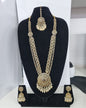 Traditional Pastel Sea Green Long Necklace Set with Jhumkas