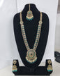 Traditional Pastel Sea Green Long Necklace Set with Jhumkas