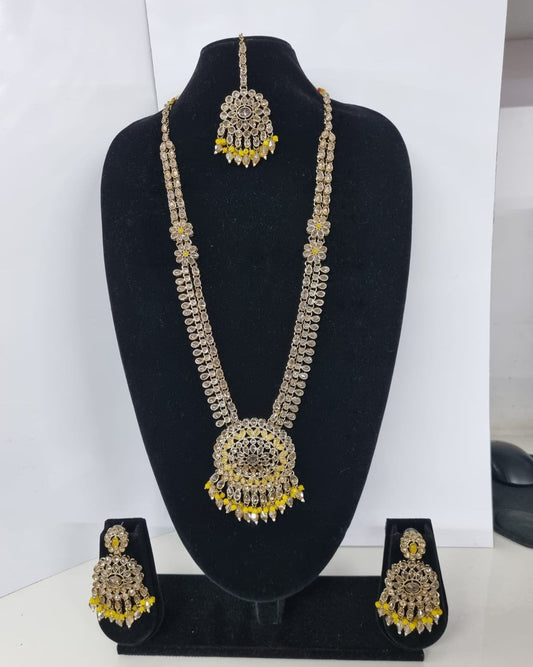 Mustard Yellow Bridal Necklace Set with Matching Earrings