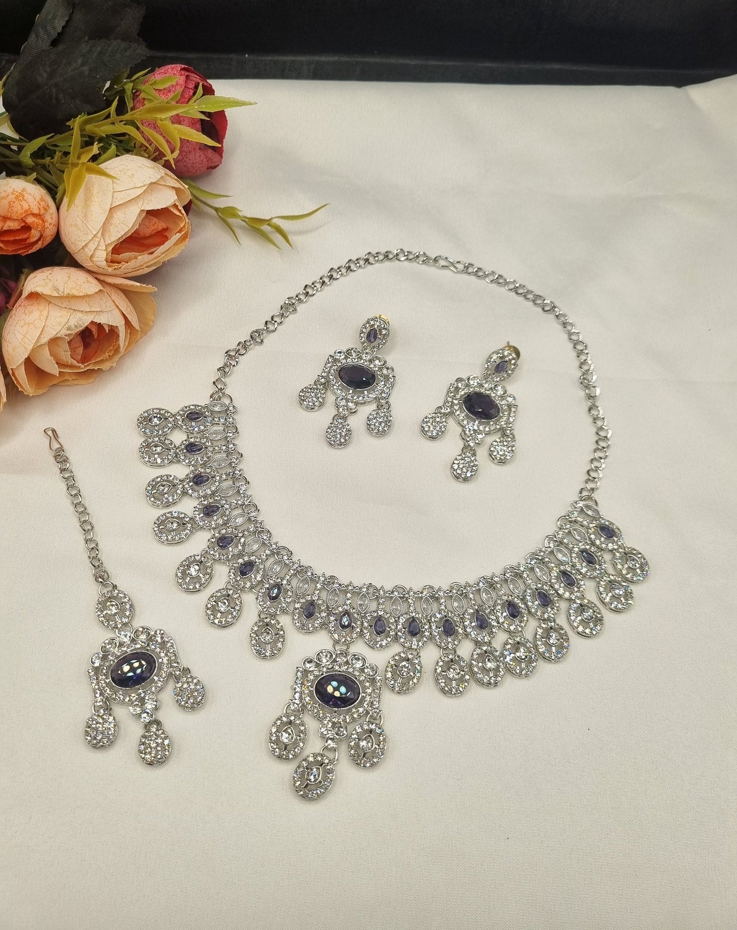 Vogue Crystal Choker Set with Tikka & Earrings