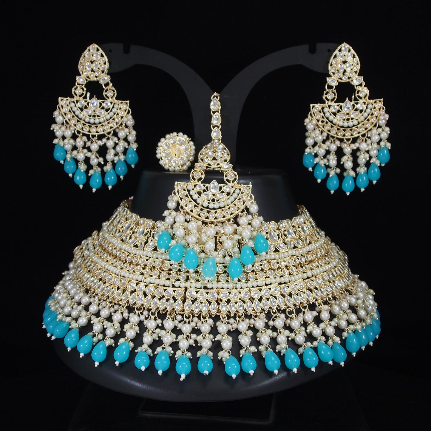 Emerald Green Pearl Bridal Jewellery Set