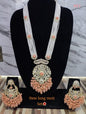 Peach Long Moti Necklace Set
