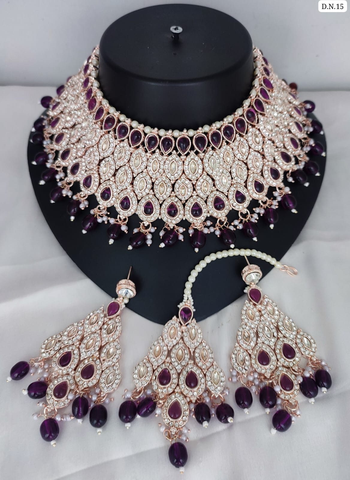 Rose Gold Bridal Choker Set with Crimson Red Teardrop Stones