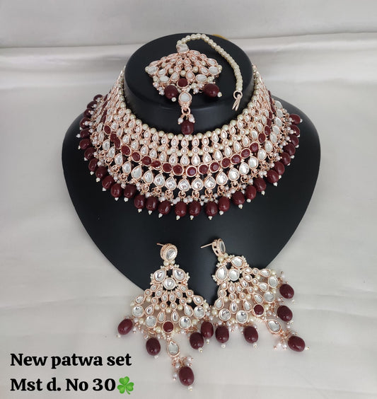 Traditional Maroon Patwa Choker Set