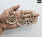 Kundan Chandbali Set - Antique Gold Finish Statement Earrings and Maang Tikka