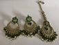 Kundan Chandbali Set - Antique Gold Finish Statement Earrings and Maang Tikka