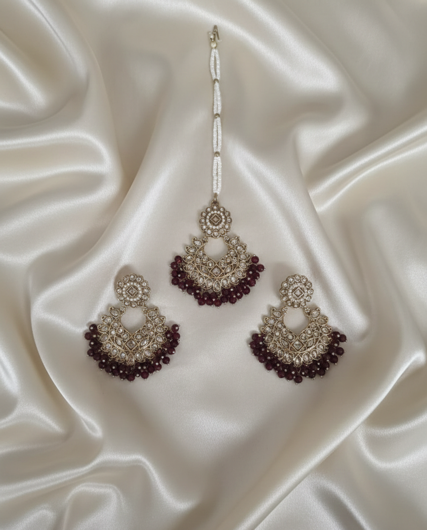 Antique Gold-Tone Earring and Maang Tikka Set For Woman & Girls