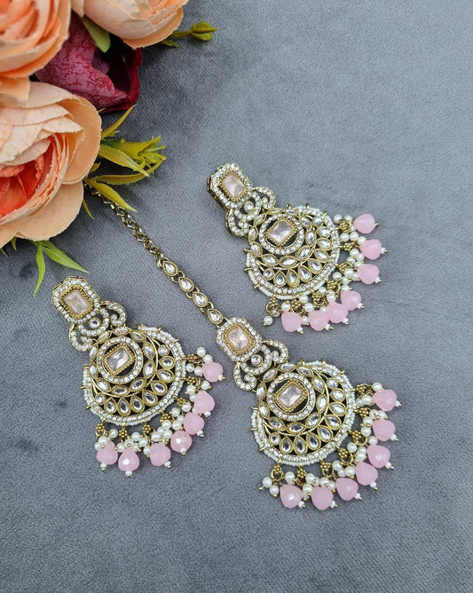 Ornate Crescent Chandbali Earrings and Maang Tikka