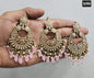 Kundan Chandbali Set - Antique Gold Finish Statement Earrings and Tikka