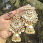 Oversized Kundan Statement Dangles with Pearl Beadwork
