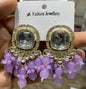 Square Kundan Earrings with Round Crystal Centerpiece Gold Plated Earrings