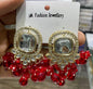 Square Kundan Earrings with Round Crystal Centerpiece Gold Plated Earrings
