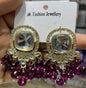 Square Kundan Earrings with Round Crystal Centerpiece Gold Plated Earrings